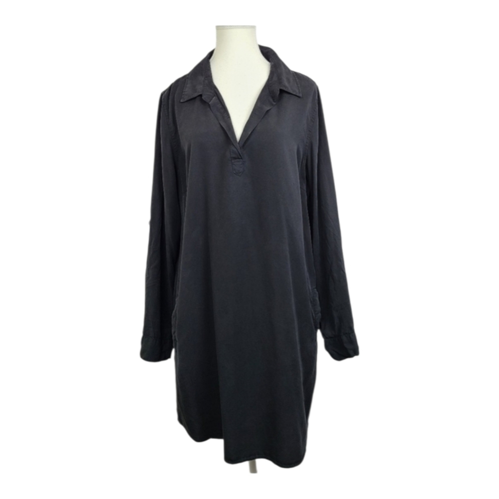 Velvet Heart Black 100% Tencel Long Sleeve Shirt Dress Size M | Minimalist